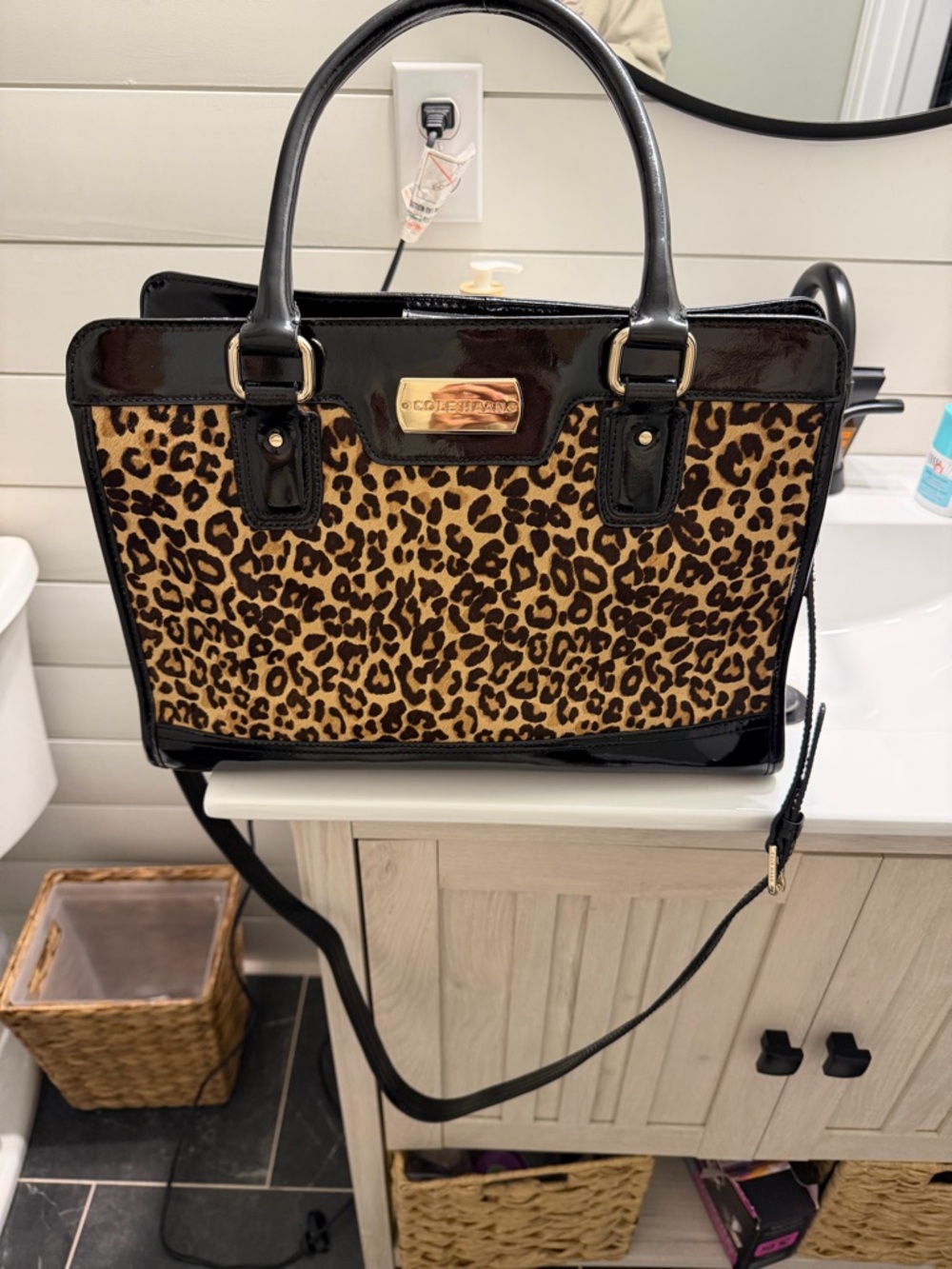 Cole Haan Leopard-Print Satchel in Brown and Black